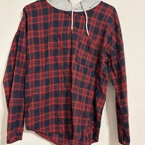 ROMWE Red and Blue Plaid Button Down Shirt